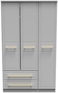 Faye Grey Ash 3 Door Triple Wardrobe - LHF 2 Drawers