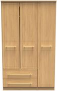 Faye Oak Effect 3 Door Triple Wardrobe - LHF 2 Drawers