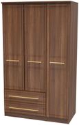 Faye Walnut Effect 3 Door Triple Wardrobe - LHF 2 Drawers