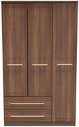 Faye Walnut Effect 3 Door Triple Wardrobe - LHF 2 Drawers
