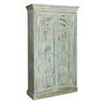 Flourtown Wardrobe - 2 Door - Watergreen Carved - Mango Wood