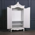 French Style Armoire Wardrobe - Off White Carved - 2 Door Mirror