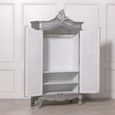 French Style Armoire Wardrobe - Silver Carved - 2 Door Mirror