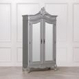 French Style Armoire Wardrobe - Silver Carved - 2 Door Mirror