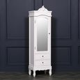 French Style Armoire Combi Wardrobe - White Carved - 1 Door