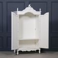 French Style Armoire Wardrobe - White Carved - 2 Door Mirror