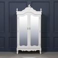 French Style Armoire Wardrobe - White Carved - 2 Door Mirror