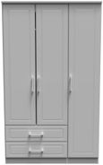 Gina Grey 3 Door Triple Wardrobe - LHF 2 Drawers