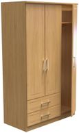 Gina Oak Effect 3 Door Triple Wardrobe - LHF 2 Drawers