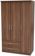 Gina Walnut Effect 3 Door Triple Wardrobe - LHF 2 Drawers