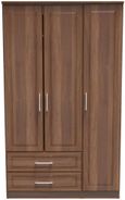 Gina Walnut Effect 3 Door Triple Wardrobe - LHF 2 Drawers