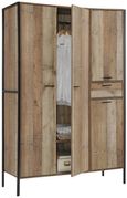 Industrial Rustic Oak Effect 4 Door Wardrobe