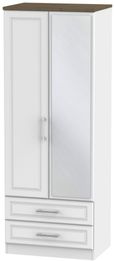 Kent White and Oak 2 Door Tall Combi Wardrobe - 1 Mirror