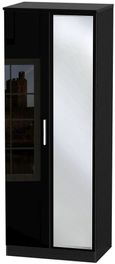 Knightsbridge Black Gloss 2 Door Tall Wardrobe - 1 Mirror