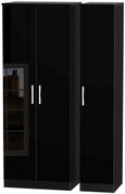 Knightsbridge Black Gloss 3 Door Tall Triple Wardrobe