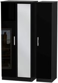 Knightsbridge Black Gloss 3 Door Triple Wardrobe - 1 Mirror