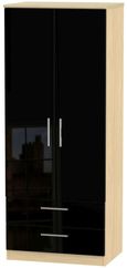Knightsbridge Black Gloss and Light Oak 2 Door 2 Drawer Double Wardrobe