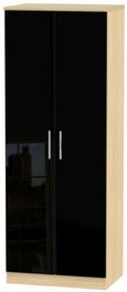 Knightsbridge Black Gloss and Light Oak 2 Door Plain Tall Wardrobe