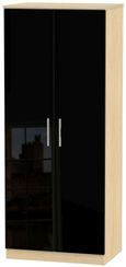 Knightsbridge Black Gloss and Light Oak 2 Door Plain Wardrobe