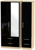 Knightsbridge Black Gloss and Light Oak 3 Door Combi Wardrobe - 1 Mirror