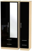 Knightsbridge Black Gloss and Light Oak 3 Door Tall Combi Wardrobe - 1 Mirror