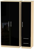 Knightsbridge Black Gloss and Light Oak 3 Door Triple Wardrobe - RHF 2 Drawers