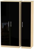 Knightsbridge Black Gloss and Light Oak 3 Door Triple Wardrobe