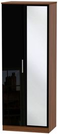 Knightsbridge Black Gloss and Walnut Effect 2 Door Tall Wardrobe - 1 Mirror