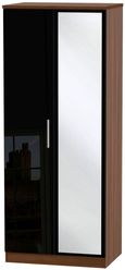 Knightsbridge Black Gloss and Walnut Effect 2 Door Wardrobe - 1 Mirror