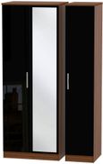 Knightsbridge Black Gloss and Walnut Effect 3 Door Tall Triple Wardrobe - 1 Mirror