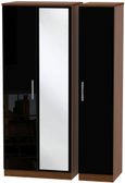 Knightsbridge Black Gloss and Walnut Effect 3 Door Triple Wardrobe - 1 Mirror