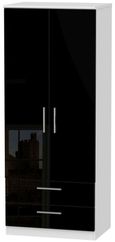 Knightsbridge Black Gloss and White 2 Door 2 Drawer Double Wardrobe
