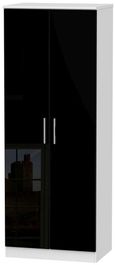 Knightsbridge Black Gloss and White 2 Door Plain Tall Wardrobe