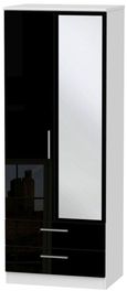 Knightsbridge Black Gloss and White 2 Door Tall Combi Wardrobe - 1 Mirror