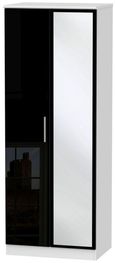 Knightsbridge Black Gloss and White 2 Door Tall Wardrobe - 1 Mirror