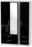 Knightsbridge Black Gloss and White 3 Door Combi Wardrobe - 1 Mirror