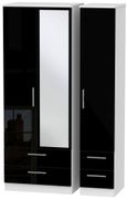 Knightsbridge Black Gloss and White 3 Door Tall Combi Wardrobe - 1 Mirror