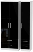 Knightsbridge Black Gloss and White 3 Door Tall Triple Wardrobe - 4 Drawers
