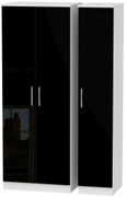 Knightsbridge Black Gloss and White 3 Door Tall Triple Wardrobe