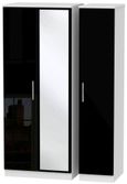Knightsbridge Black Gloss and White 3 Door Triple Wardrobe - 1 Mirror