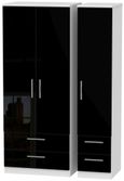 Knightsbridge Black Gloss and White 3 Door Triple Wardrobe - 4 Drawers
