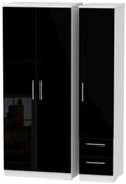 Knightsbridge Black Gloss and White 3 Door Triple Wardrobe - RHF 2 Drawers