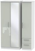 Knightsbridge Cashmere Gloss and White 3 Door Combi Wardrobe - 1 Mirror and RHF 2 Drawers