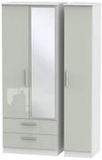 Knightsbridge Cashmere Gloss and White 3 Door Tall Combi Wardrobe - 1 Mirror and LHF 2 Drawers