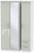 Knightsbridge Cashmere Gloss and White 3 Door Tall Combi Wardrobe - 1 Mirror and RHF 2 Drawers