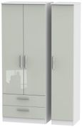 Knightsbridge Cashmere Gloss and White 3 Door Tall Triple Wardrobe - LHF 2 Drawers