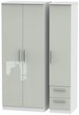 Knightsbridge Cashmere Gloss and White 3 Door Triple Wardrobe - RHF 2 Drawers
