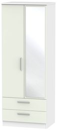 Knightsbridge Cashmere Matt and White 2 Door Tall Combi Wardrobe - 1 Mirror