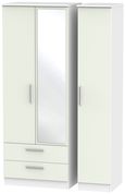 Knightsbridge Cashmere Matt and White 3 Door Tall Combi Wardrobe - 1 Mirror and LHF 2 Drawers