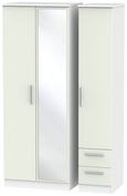 Knightsbridge Cashmere Matt and White 3 Door Tall Combi Wardrobe - 1 Mirror and RHF 2 Drawers